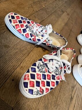 Harley Quinn Sneakers with Red & Blue Diamond Print